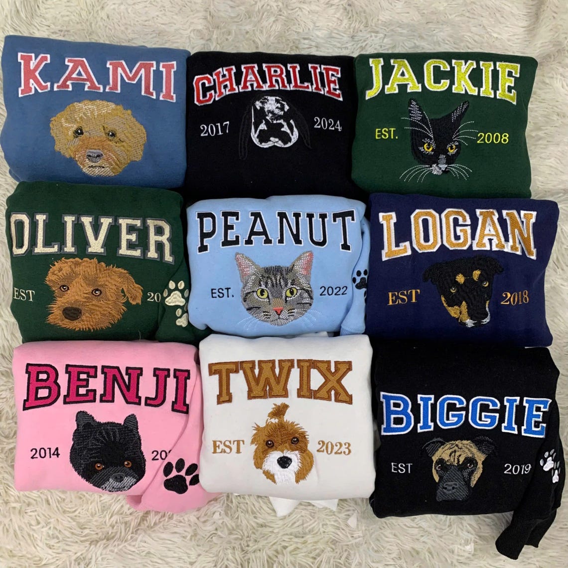 Cara de mascota bordada personalizada y nombre de mascota sudadera retrato de perro bordado cuello redondo regalo amante de las mascotas