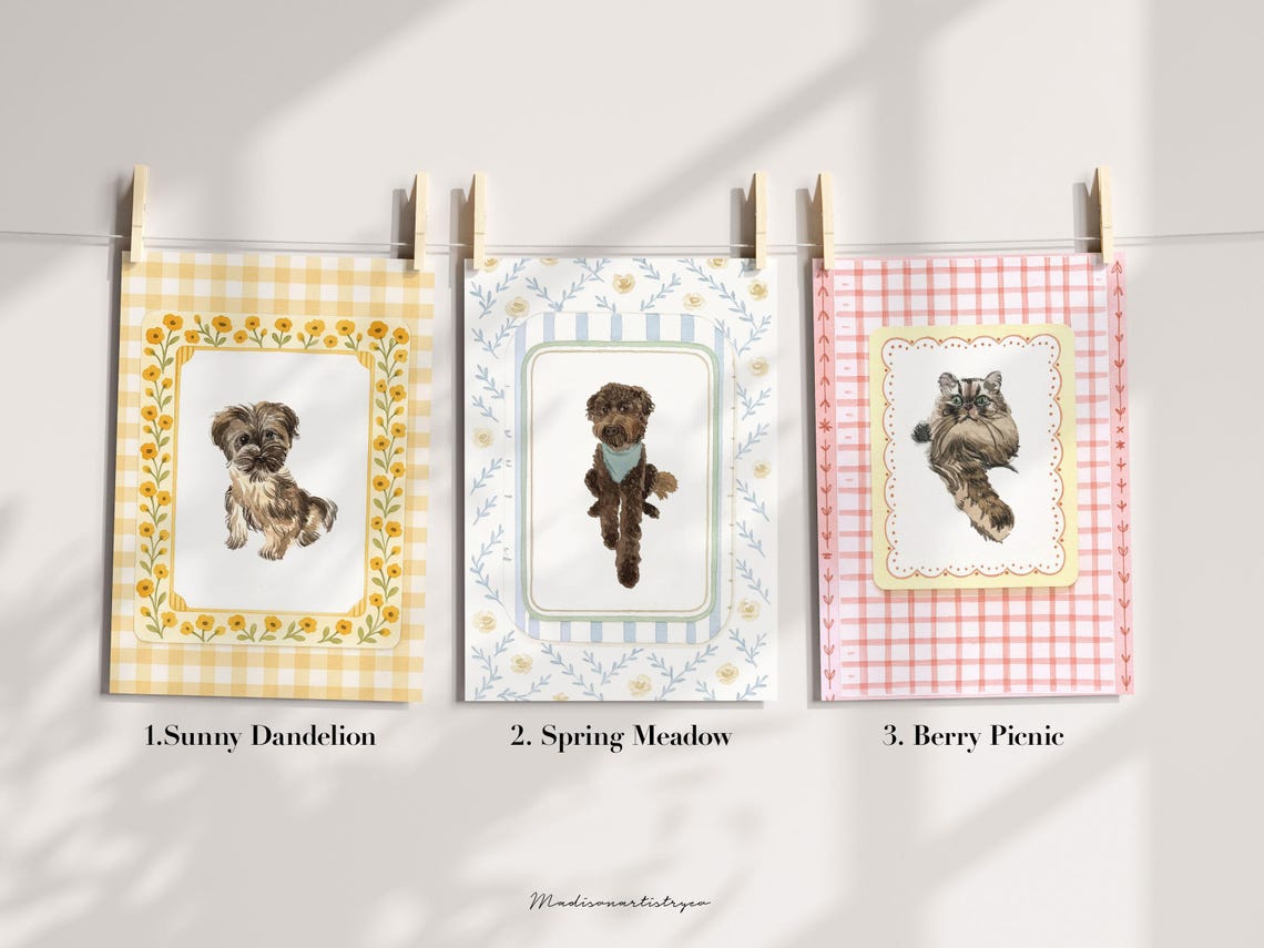 Custom Watercolor Pet Portrait Canvas Frame– Perfect Christmas Memorial Gift for Dog & Cat Lovers
