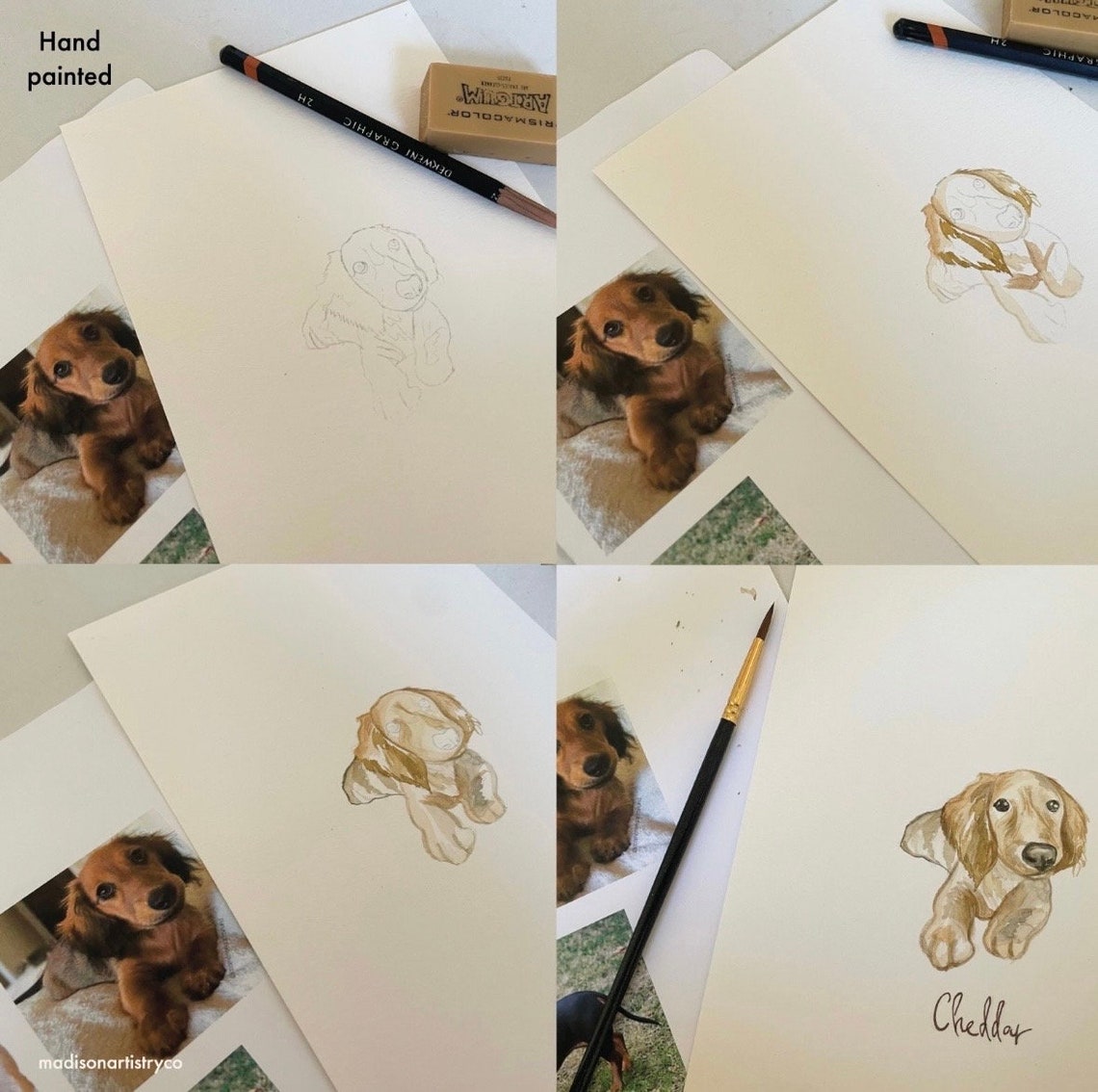 Custom Watercolor Pet Portrait Canvas Frame– Perfect Christmas Memorial Gift for Dog & Cat Lovers