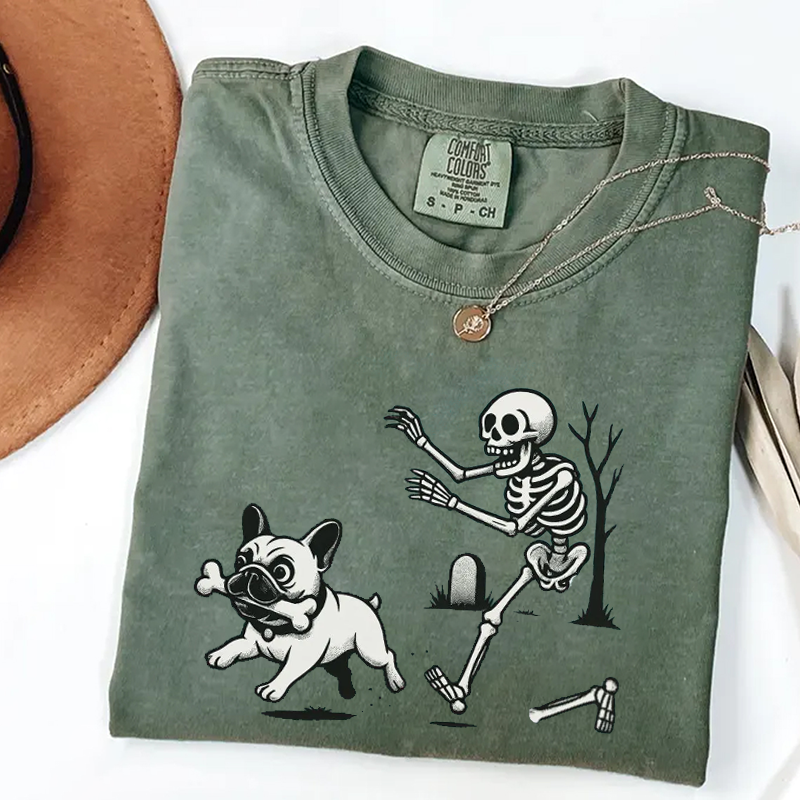 Sweat à capuche Halloween motif tête de mort bouledogue français, cadeau unique pour les amoureux des animaux