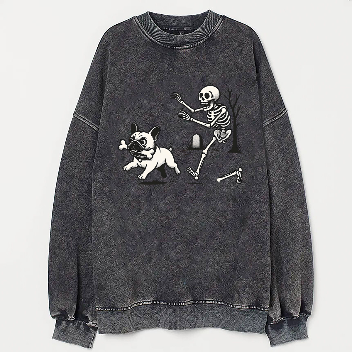 Sweat à capuche Halloween motif tête de mort bouledogue français, cadeau unique pour les amoureux des animaux