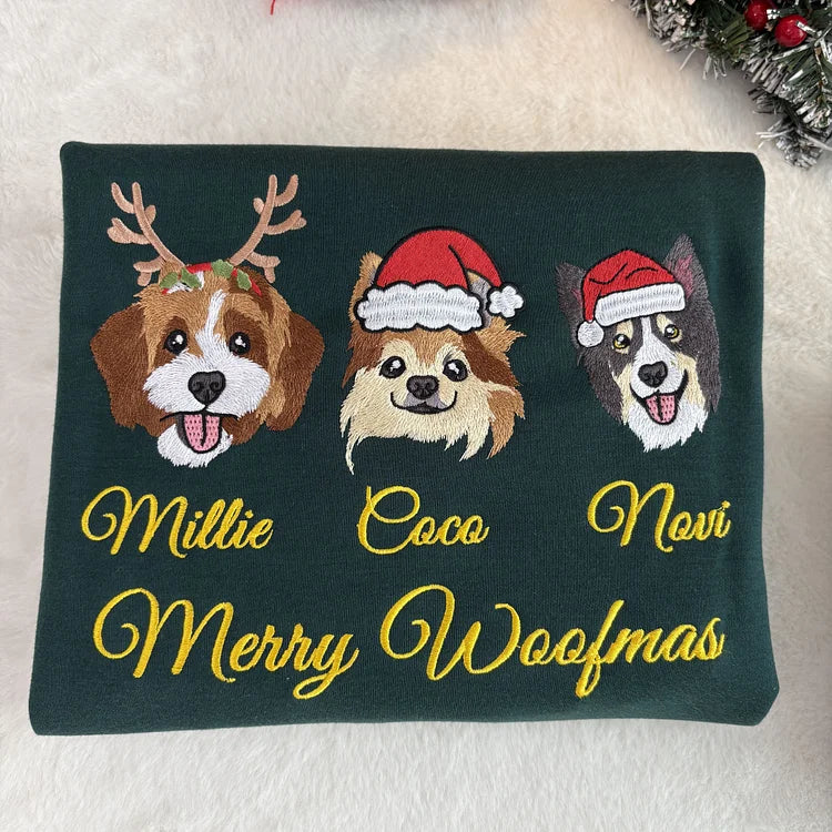 Custom Pet Portrait Chritmas Sweatshirt Custom Embroidered Dog Face Hoodie Keepsake Gift
