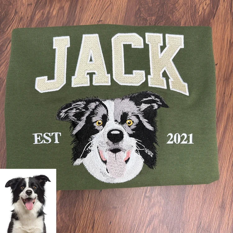 Custom Embroidered Pet Dog Portrait Hoodie with Name Pet Memorial Keepsake Gift for Dog Cat Owner