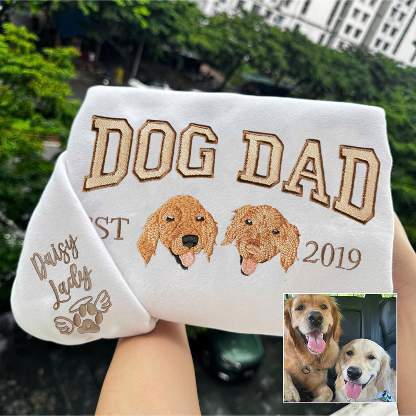 Personalized Embroidered Pet Dog Face and Name Est Sweatshirt Keepsake Gift for Dog Dad Mom