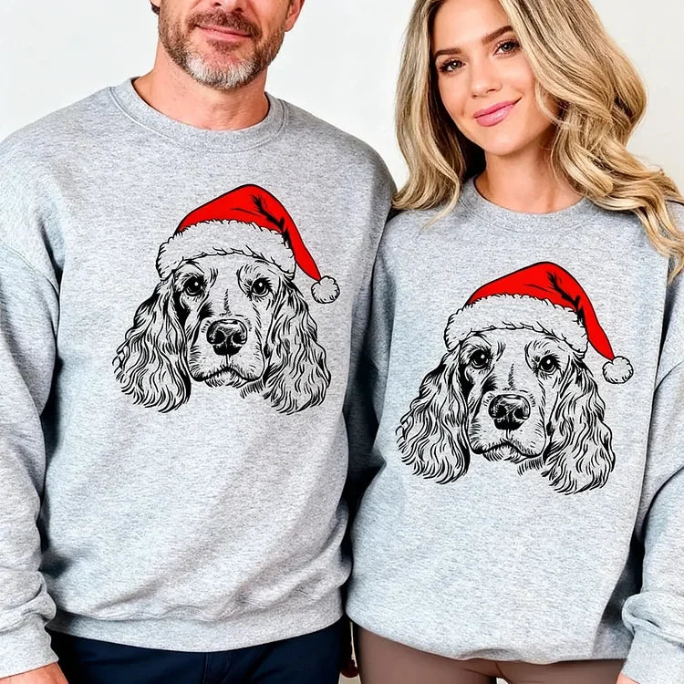 Custom Pet Christmas Sweatshirt - Personalized Dog/Cat Santa Hat Graphic Crewneck