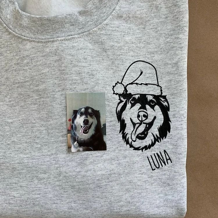 Custom Embroidered Pet Face with Santa Hat Hoodie Christmas Gift For Dog Cat Lovers