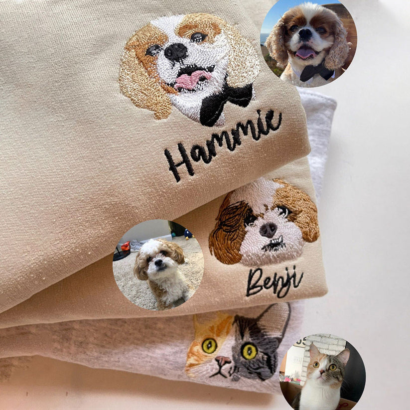 Custom Dog Sweatshirt With Embroidered Pet Face Photo And Name for Pet Memorial Gifts Unique Gifts for Dog Owners