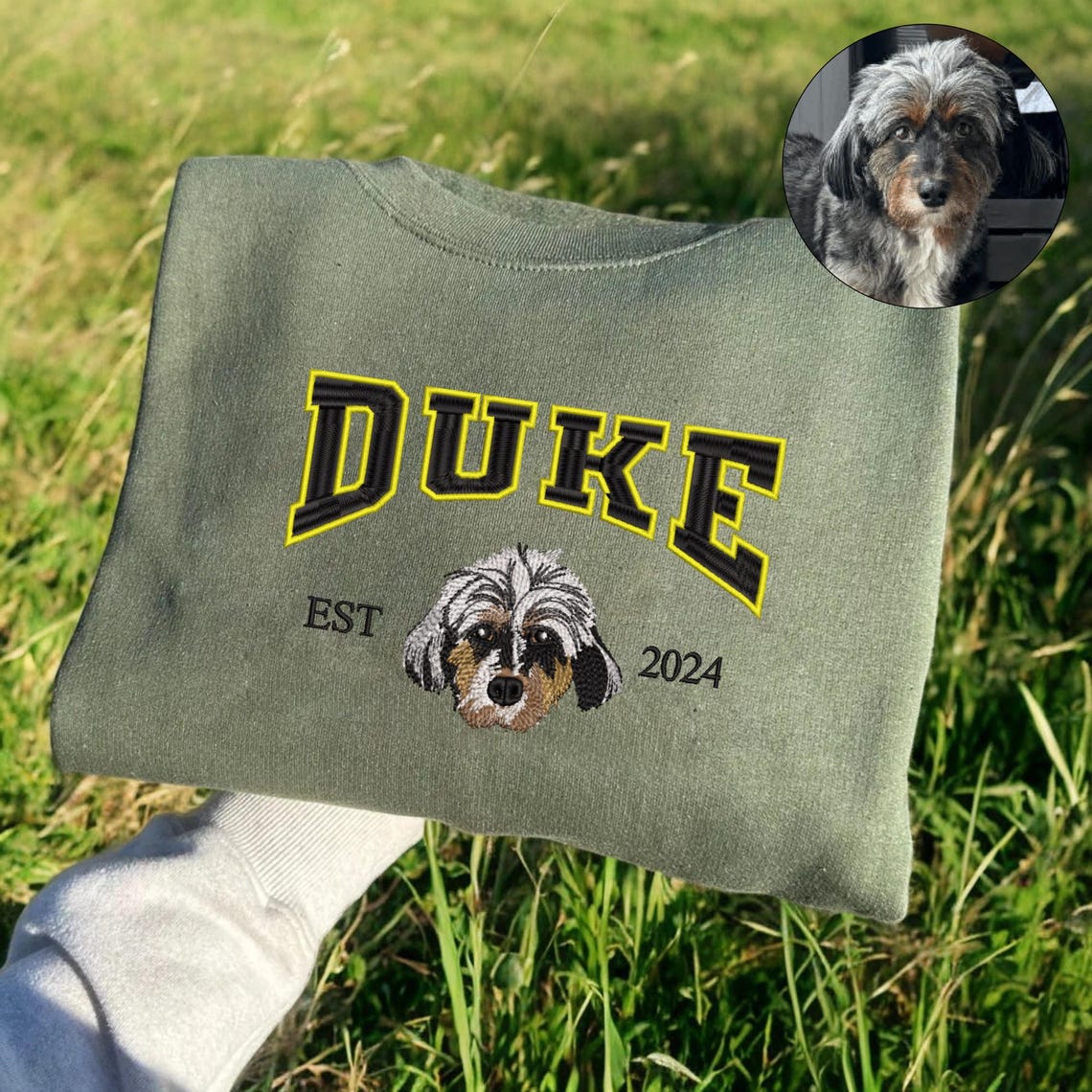 Personalized Pet Portrait Sweatshirt Embroidered Dog Face and Name EST Hoodie Pet Sympathy Gifts for Pet Lovers