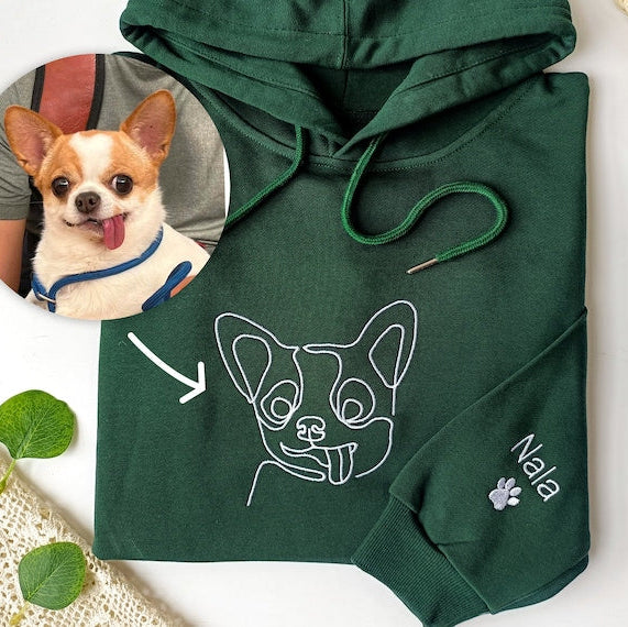 Sudadera con capucha bordada personalizada con retrato de mascota, regalo para dueños de perros y amantes de los gatos.