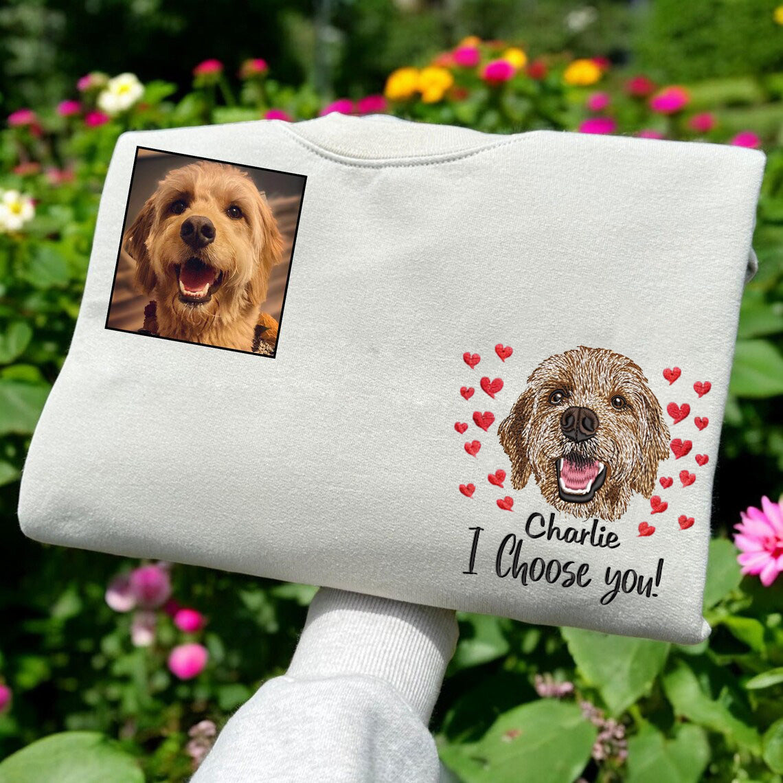Cara de mascota bordada personalizada y nombre de mascota sudadera retrato de perro bordado cuello redondo regalo amante de las mascotas