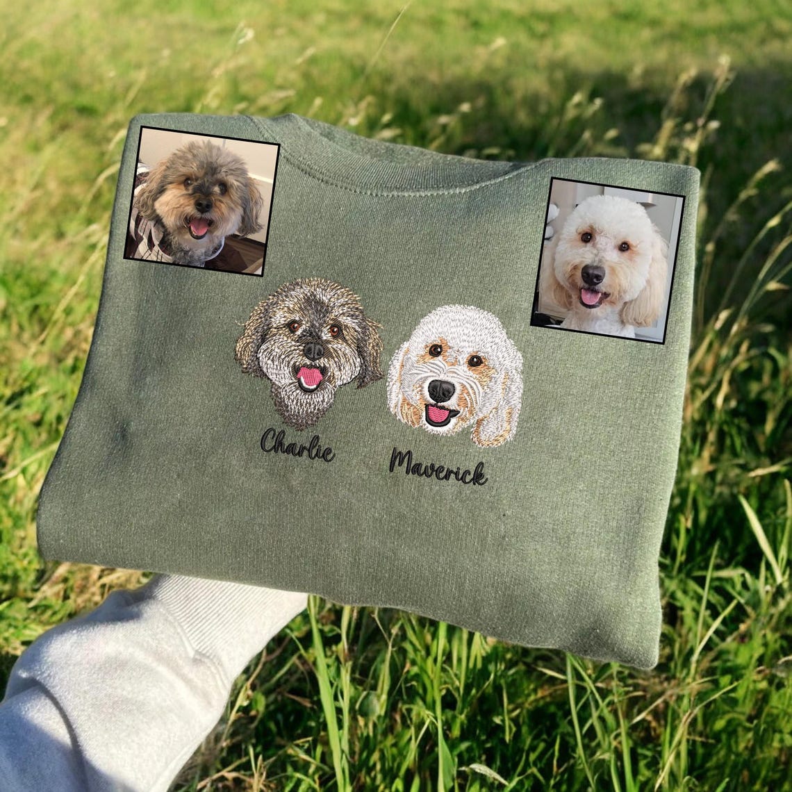 Custom Pet Portrait Embroidered Sweatshirt Hoodie with Pet Face and Name Gift for Pet Lovers