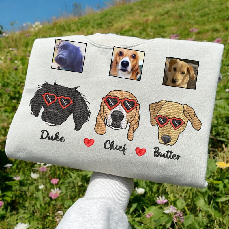 Cara de mascota bordada personalizada y nombre de mascota sudadera retrato de perro bordado cuello redondo regalo amante de las mascotas