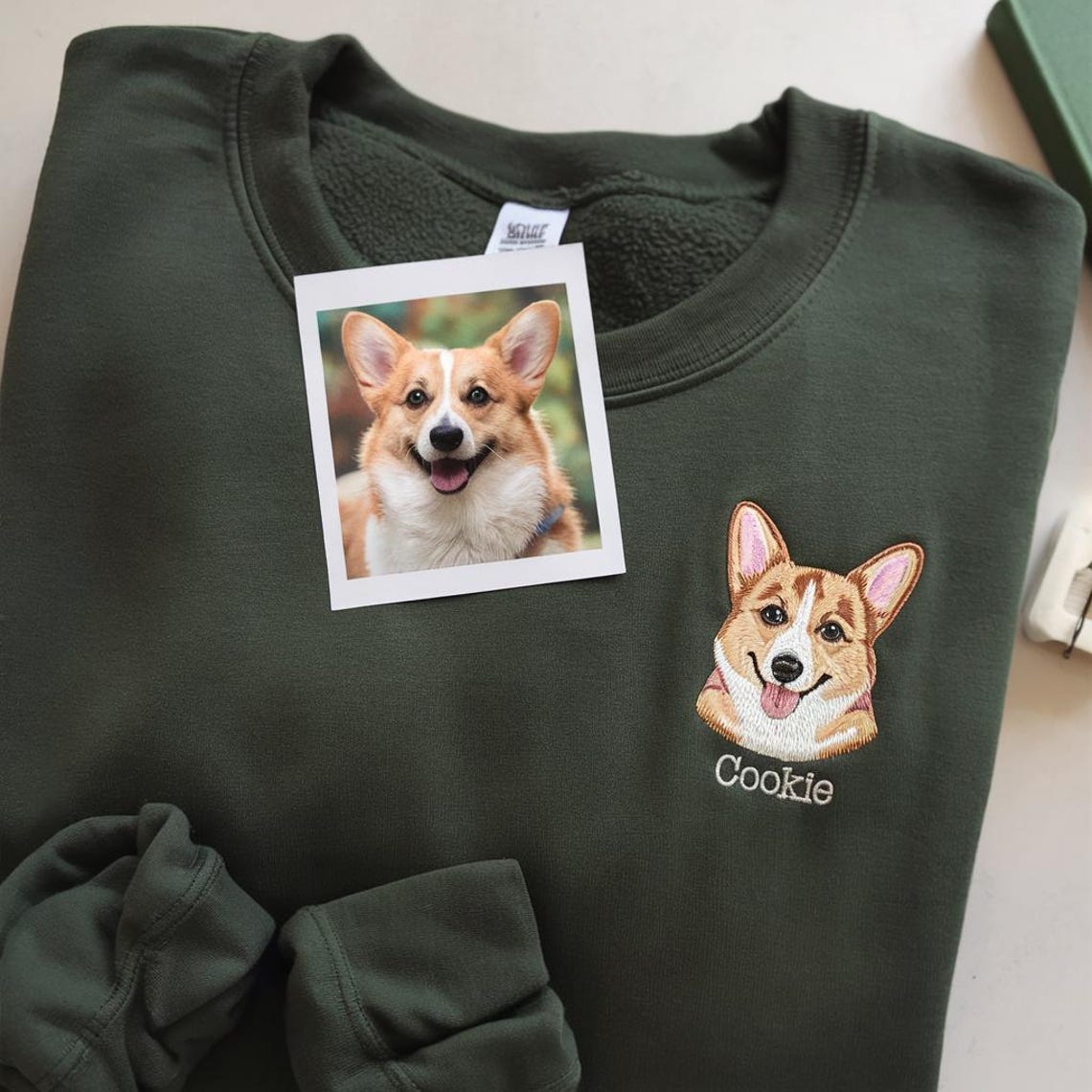 Cara de mascota bordada personalizada y nombre de mascota sudadera retrato de perro bordado cuello redondo regalo amante de las mascotas