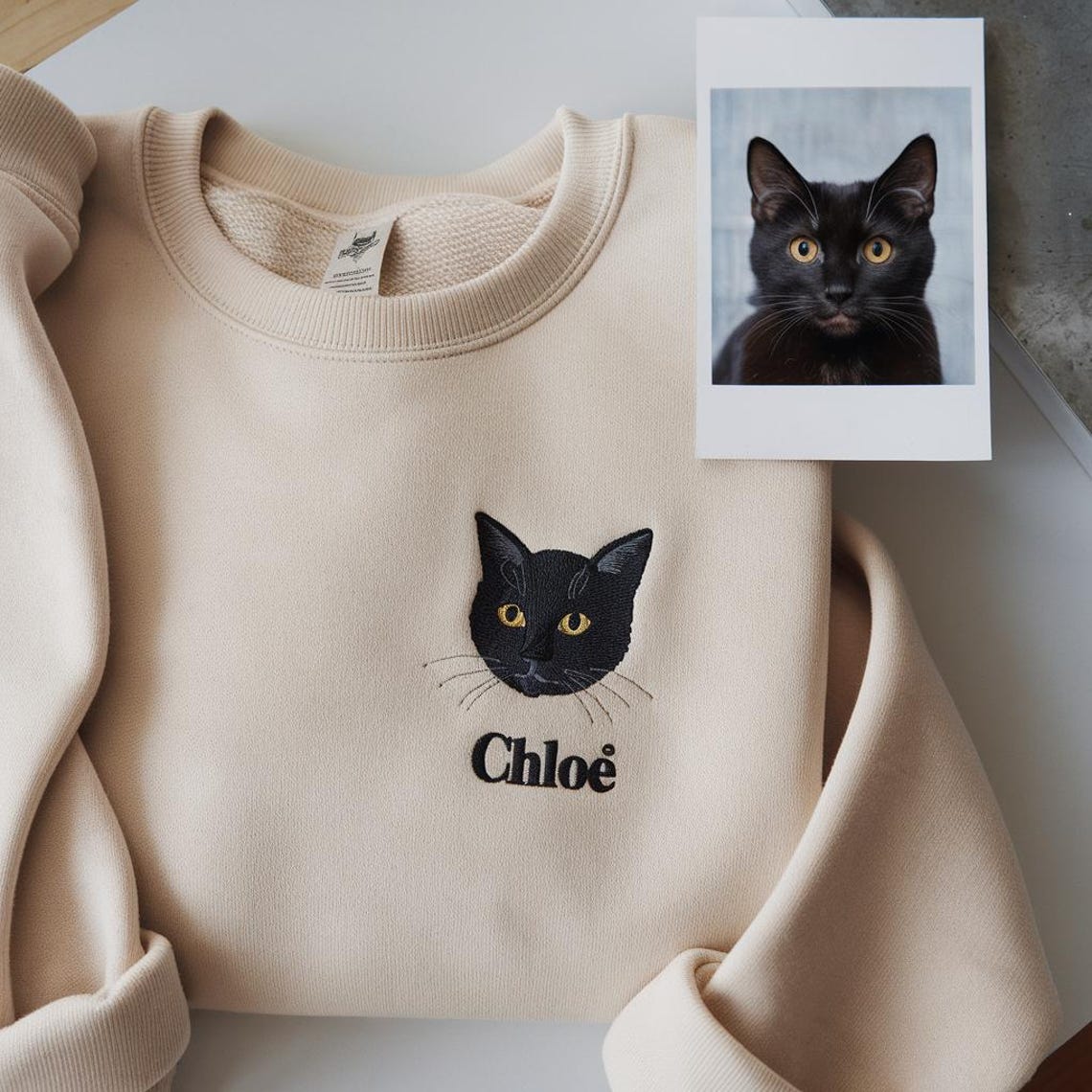 Cara de mascota bordada personalizada y nombre de mascota sudadera retrato de perro bordado cuello redondo regalo amante de las mascotas