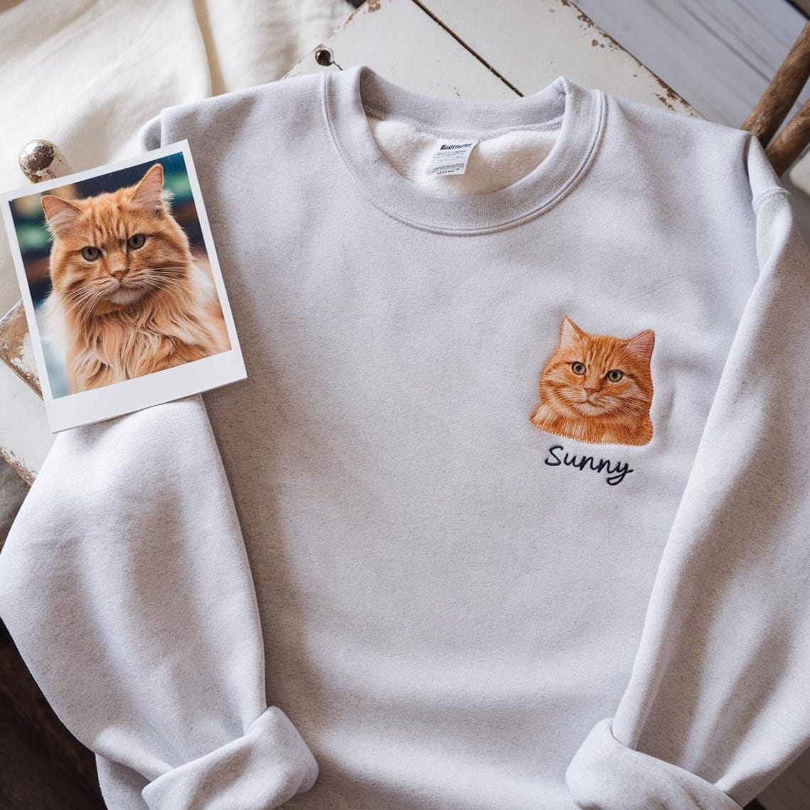 Cara de mascota bordada personalizada y nombre de mascota sudadera retrato de perro bordado cuello redondo regalo amante de las mascotas
