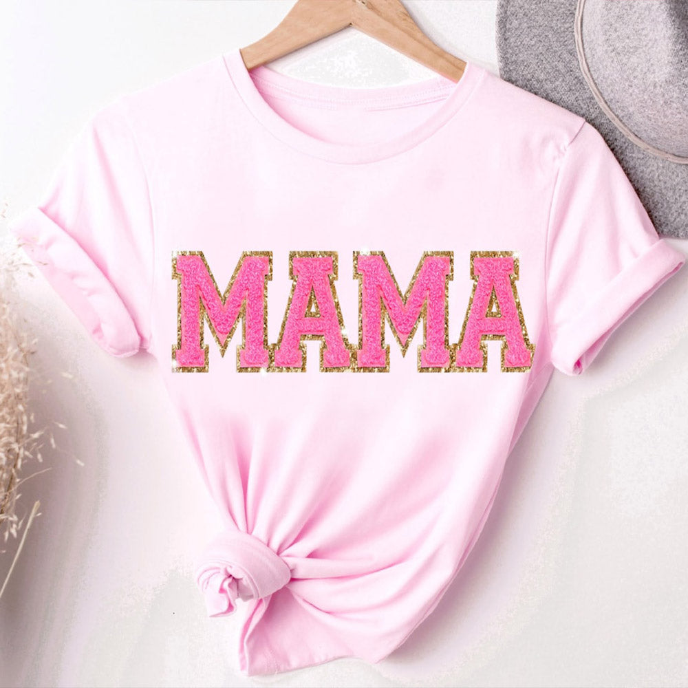 Personalized Glitter Patch Embroidered MAMA Sweatshirt and Kid Names on Sleeve Mother's Day Gift
