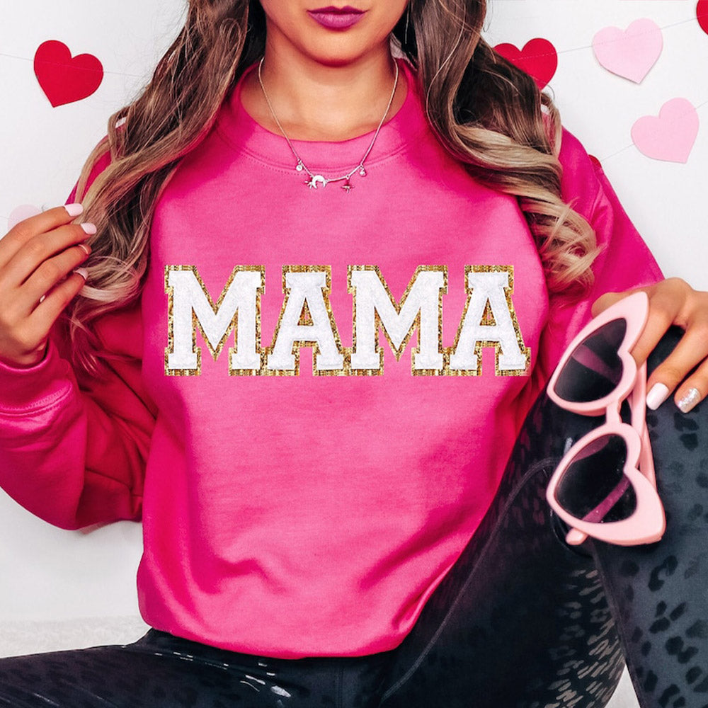 Personalisierter Glitzer-Patch, besticktes MAMA-Sweatshirt und Kindernamen auf dem Ärmel, Muttertagsgeschenk