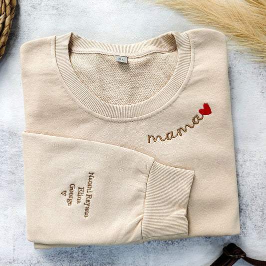 Custom Mama Embroidered Crewneck Sweatshirt With Kids Names Gift For Mom