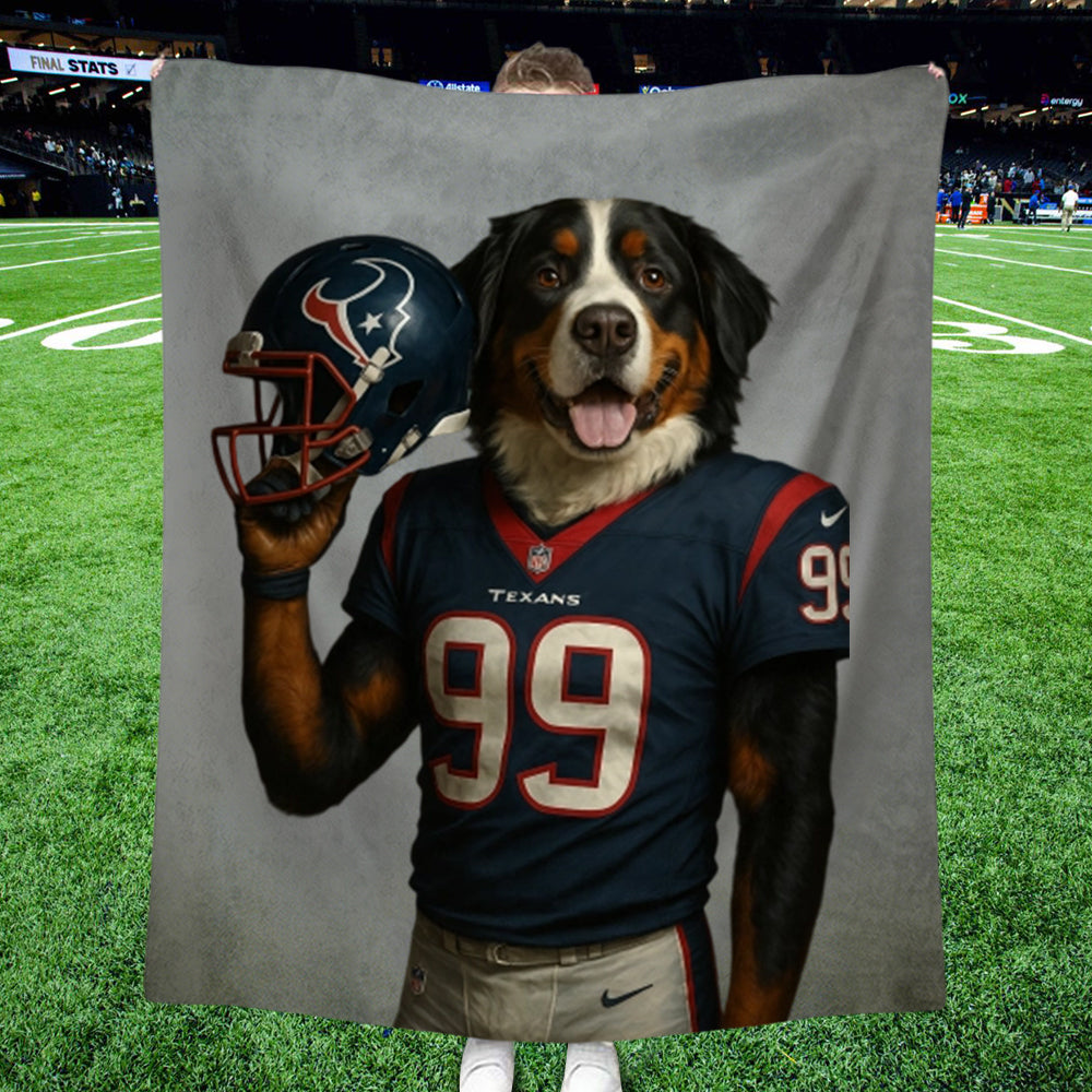 Couverture personnalisée avec portrait d'animal de compagnie de l'équipe NFL – Cadeau personnalisé pour les fans de football américain, pour les amoureux des chiens et des chats