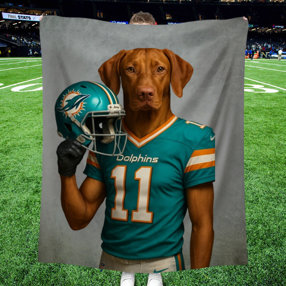 Couverture personnalisée avec portrait d'animal de compagnie de l'équipe NFL – Cadeau personnalisé pour les fans de football américain, pour les amoureux des chiens et des chats