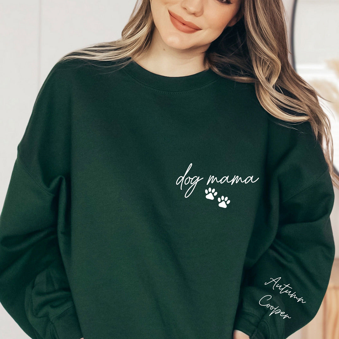 Embroidered Dog Mama Sweatshirt Hoodie with Pet Names on Sleeve Gift for Pet Lover