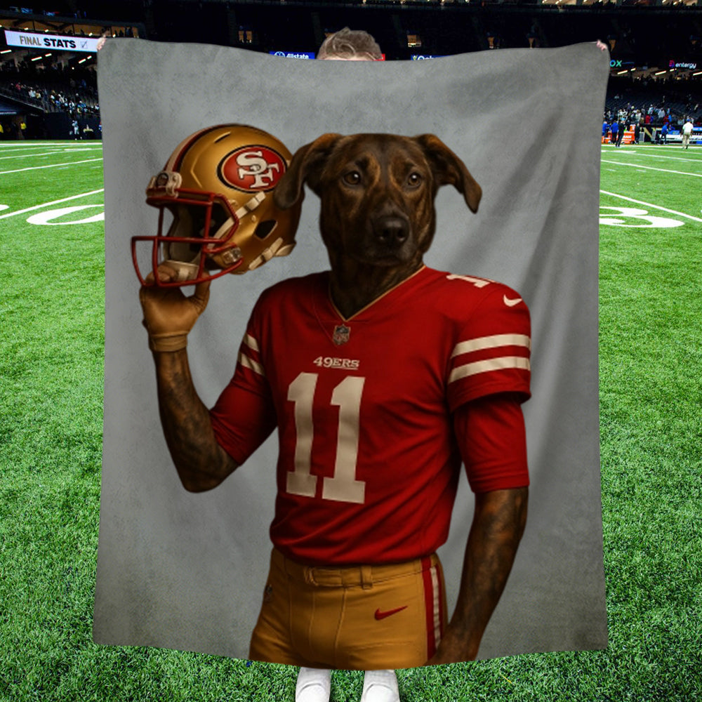 Couverture personnalisée avec portrait d'animal de compagnie de l'équipe NFL – Cadeau personnalisé pour les fans de football américain, pour les amoureux des chiens et des chats