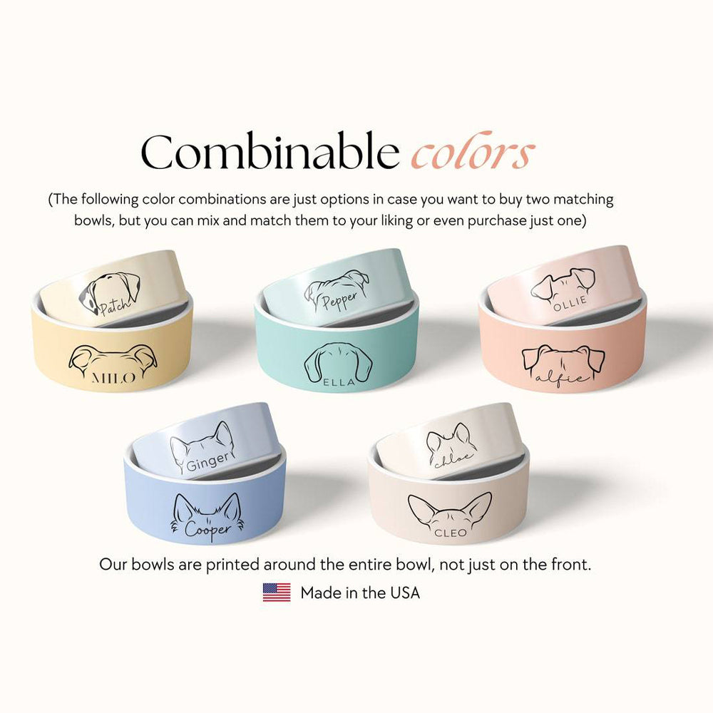 Cuenco de cerámica personalizado para perros con orejas de perro y nombre, regalo para amantes de las mascotas