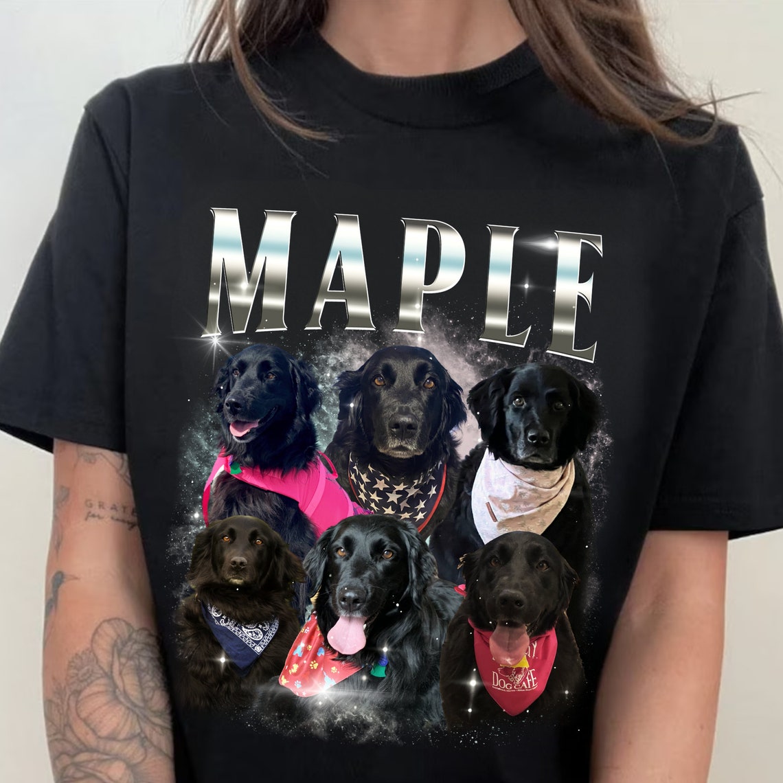 Personalisiertes Vintage Bootleg T-Shirt mit Haustierfotos Geschenk für Tierliebhaber