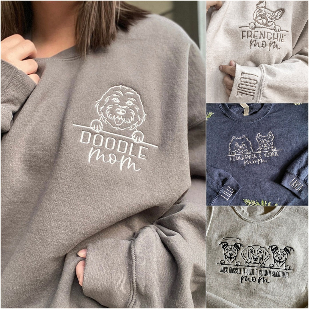 SCHNÄPPCHEN ❗❗ Sweatshirt mit bestickter Haustier-Umrandung und Kosenamen, Geschenk für Hundemama, Tierliebhaber
