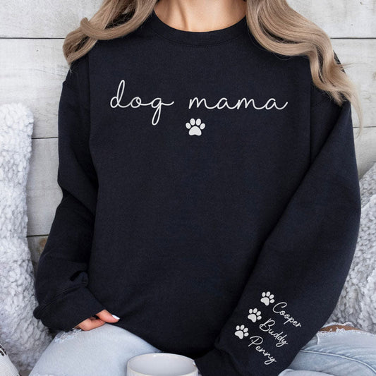 Personalized Dog Mom Sweatshirt with Pet Names on Sleeve Gift for Pet Lover