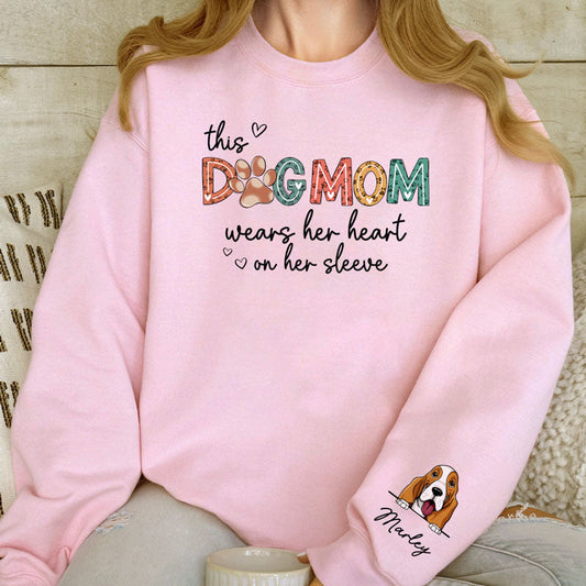 This Dog Mom Wears Her Heart on Her Sleeve Personalized Dog Mom Sweatshirt With Pet Face on Sleeve Gift For Pet Lover