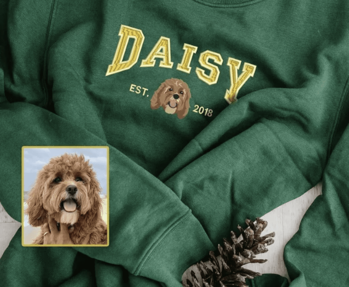 Cara de mascota bordada personalizada y nombre de mascota sudadera retrato de perro bordado cuello redondo regalo amante de las mascotas
