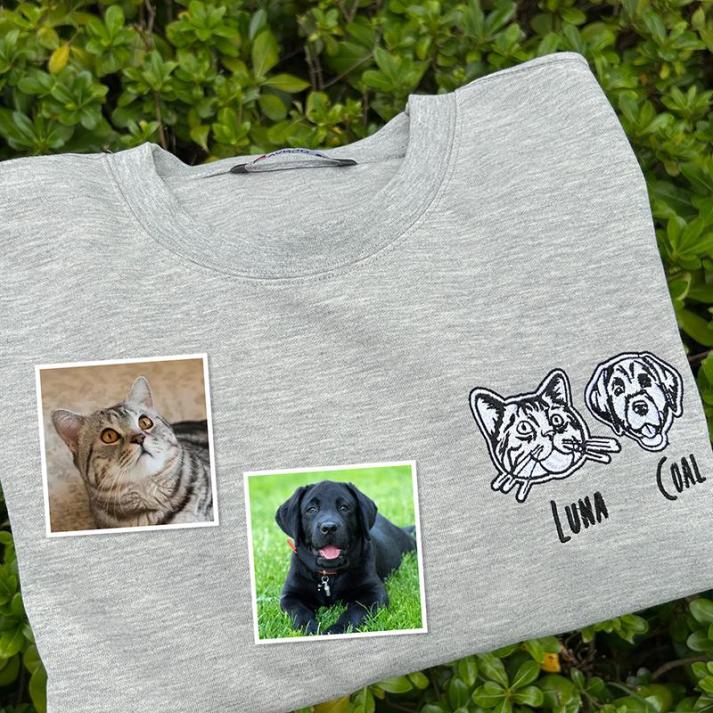 Custom Embroidered Pet Portraits Simple Icons Sweatshirt Christmas Keepsake Gift For Dog Cat Owner