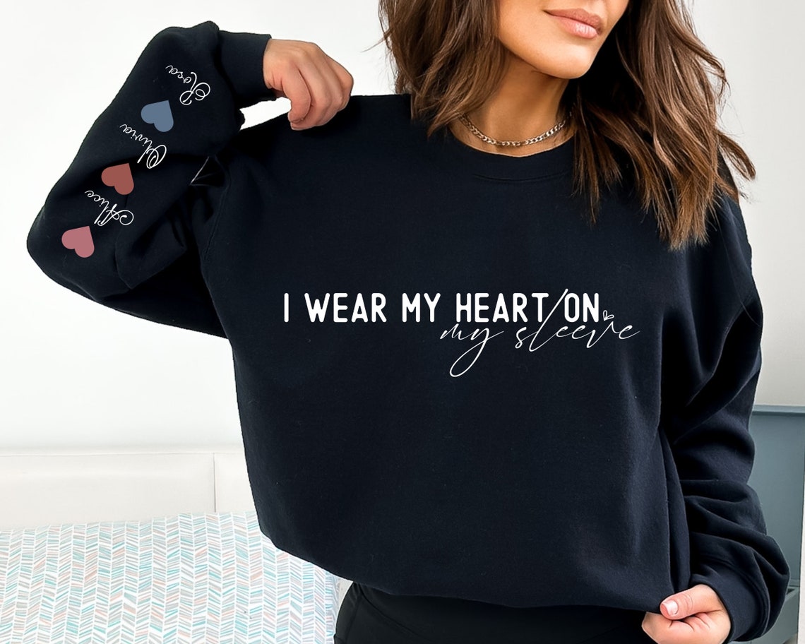 Sudadera personalizada con el texto "Llevo mi corazón en la manga", regalo para mamá