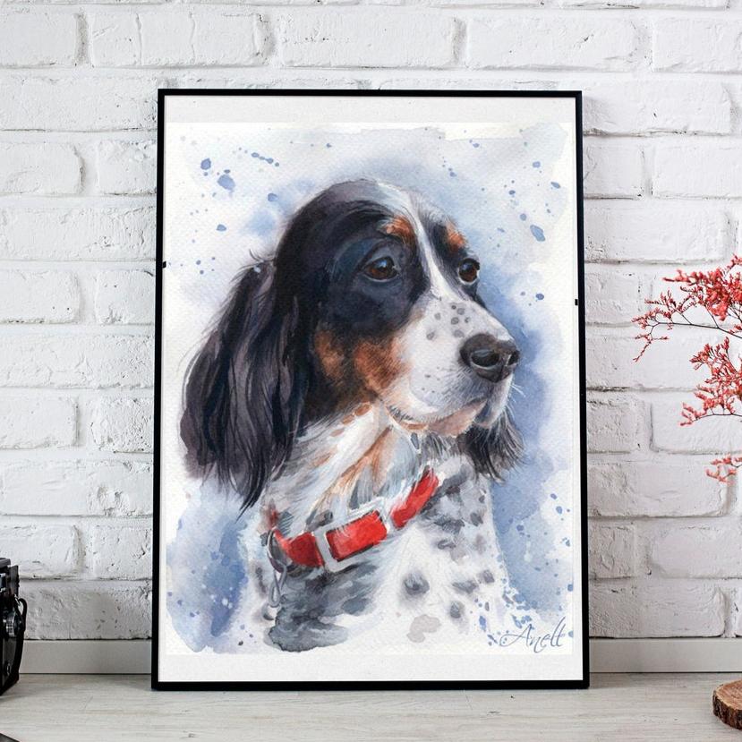 Custom Watercolor Pet Portrait Painting Canvas Christmas Gift For Pet Lover