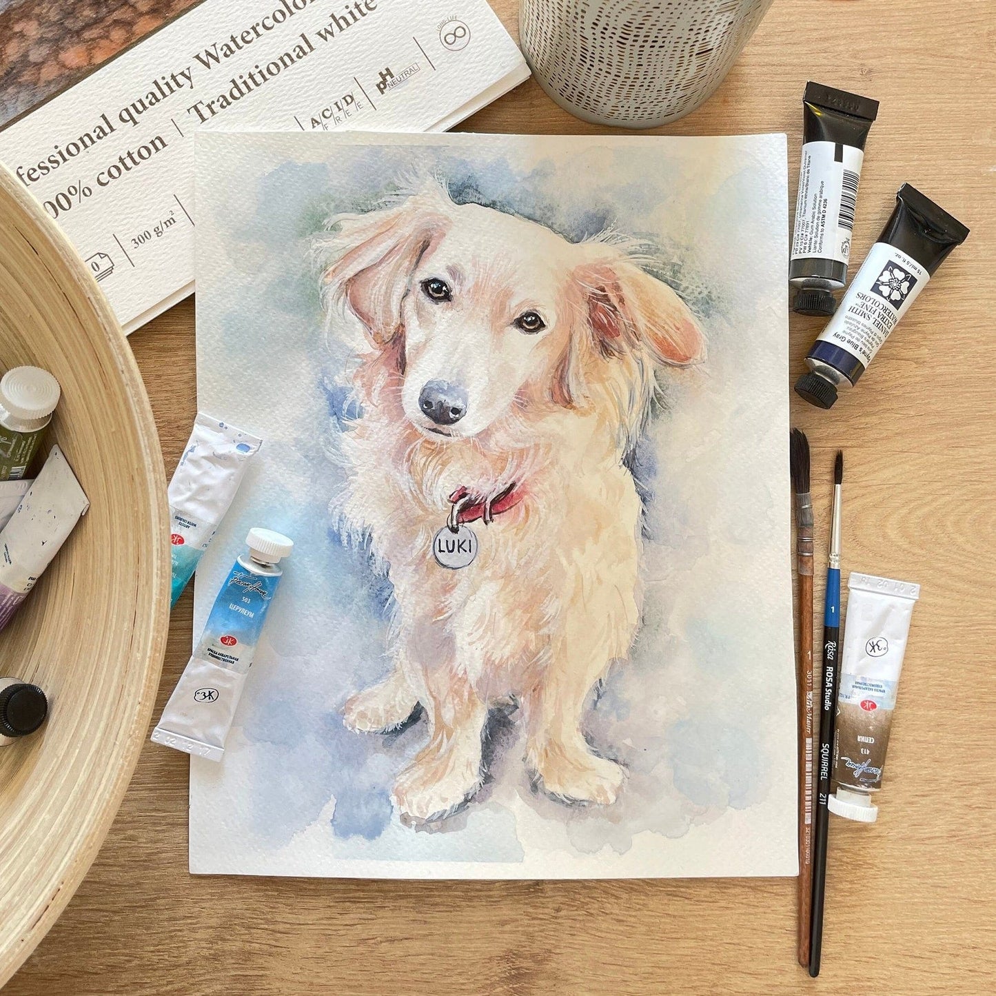 Custom Watercolor Pet Portrait Painting Canvas Christmas Gift For Pet Lover