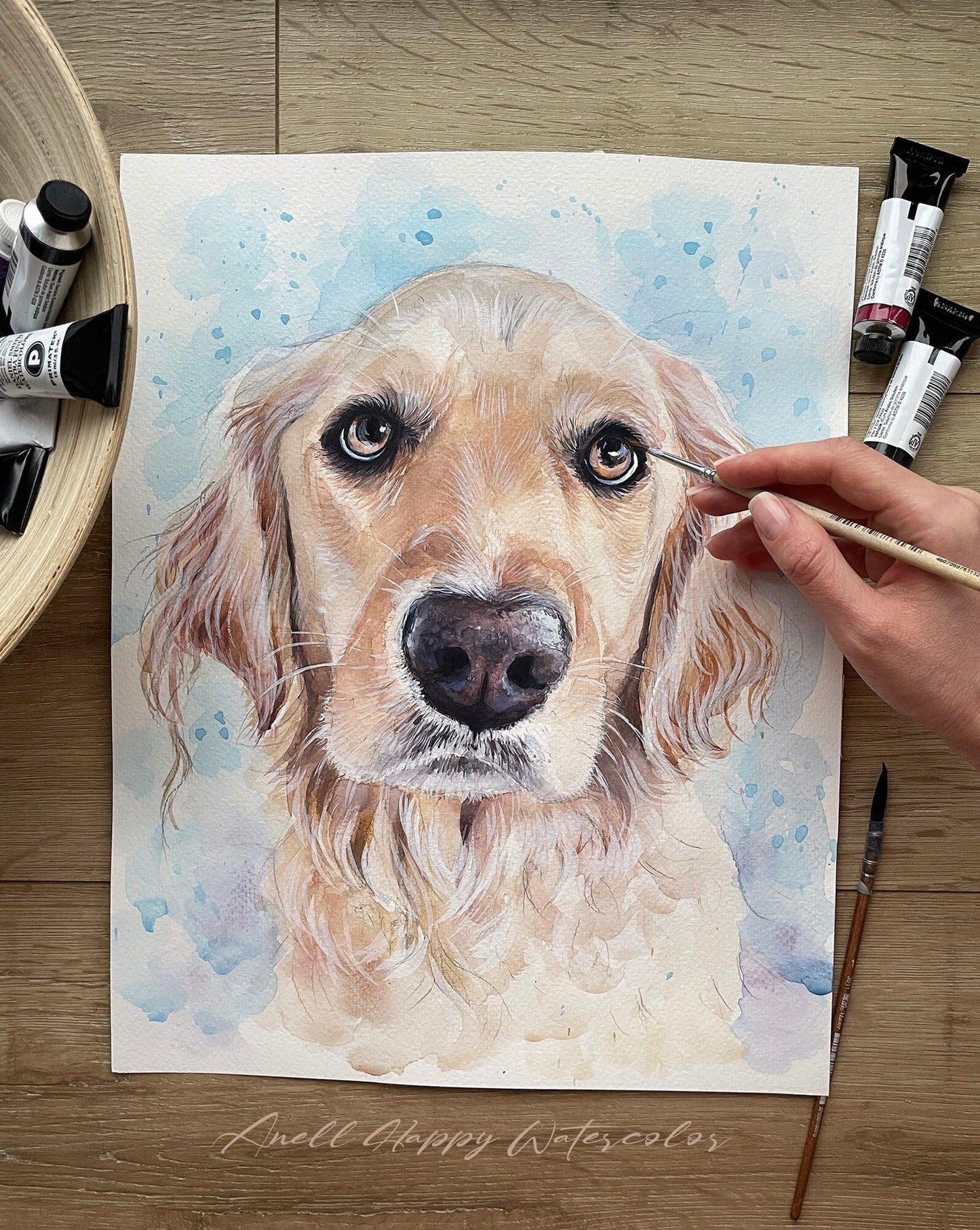 Custom Watercolor Pet Portrait Painting Canvas Christmas Gift For Pet Lover