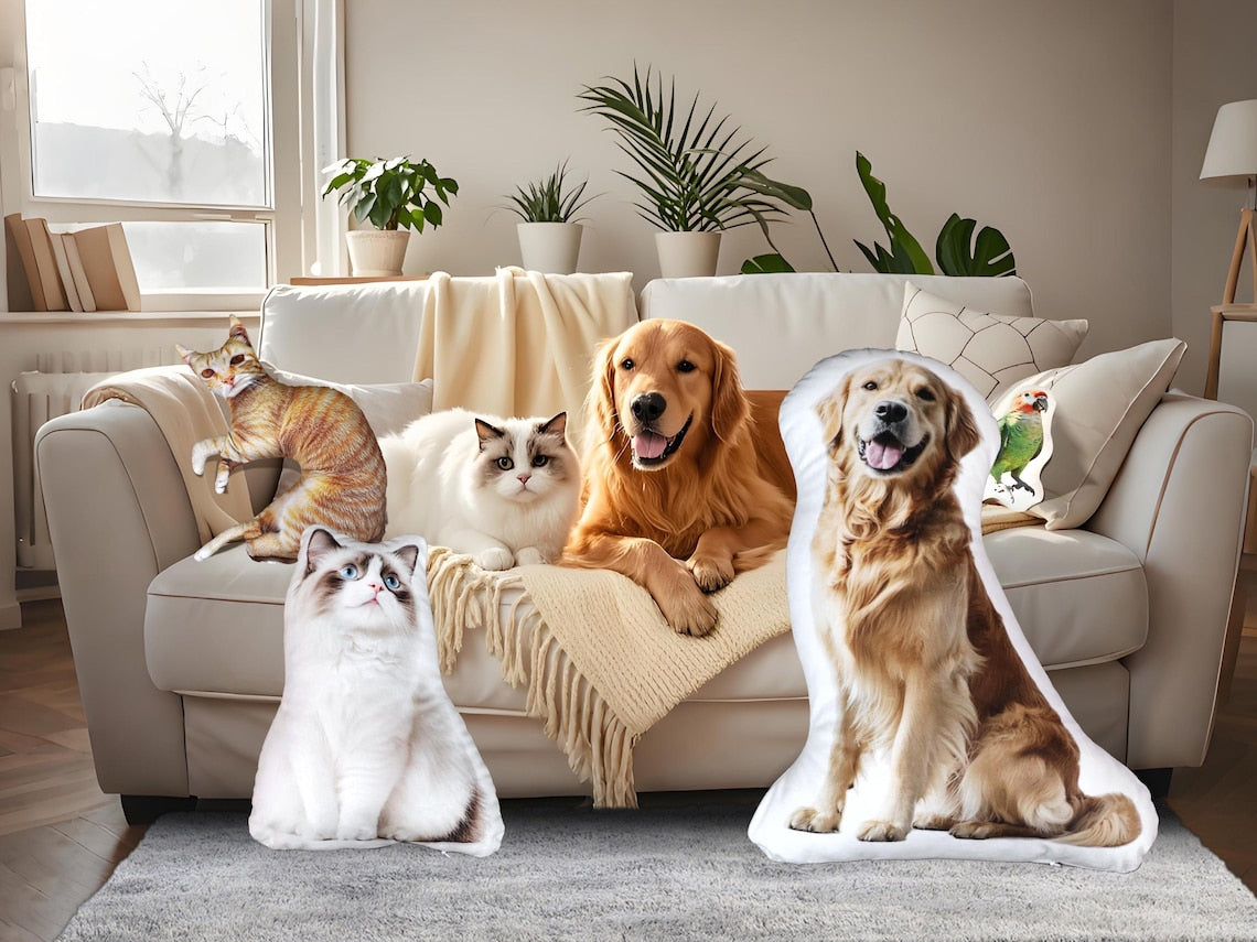 Personalized 3D Pet Pillow from Photo Custom Dog/Cat Shaped Pillow Unique Pet Gift for Animal Lover