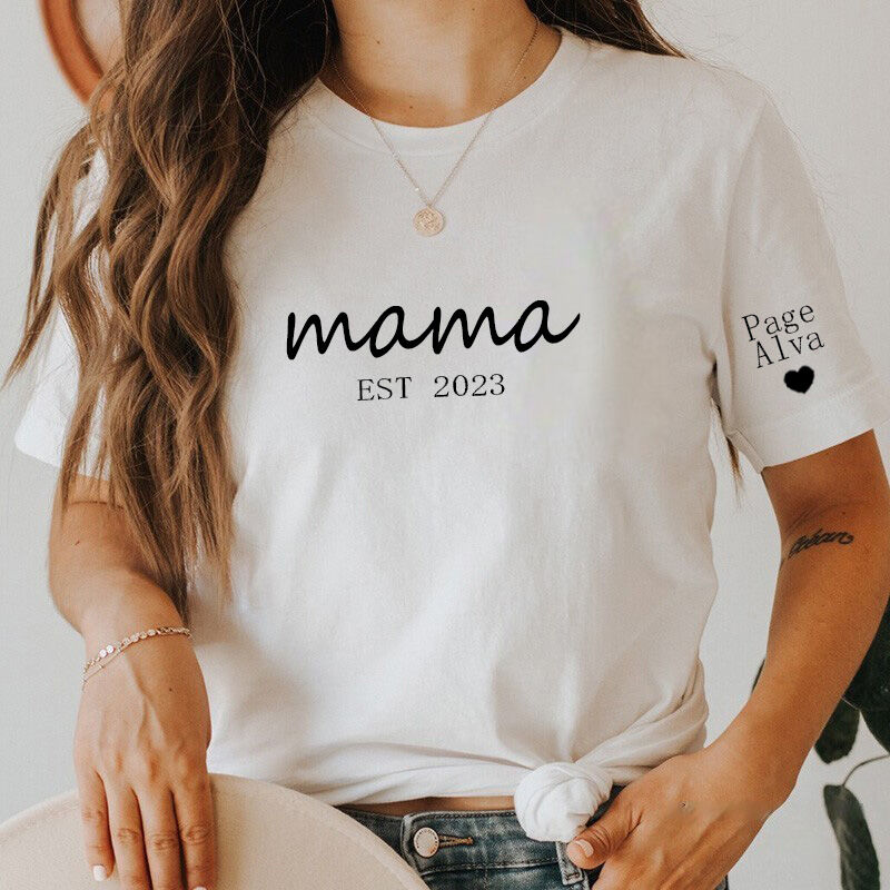 Sudadera de mamá bordada personalizada con el nombre del niño y la fecha de parto prevista para el Día de la Madre