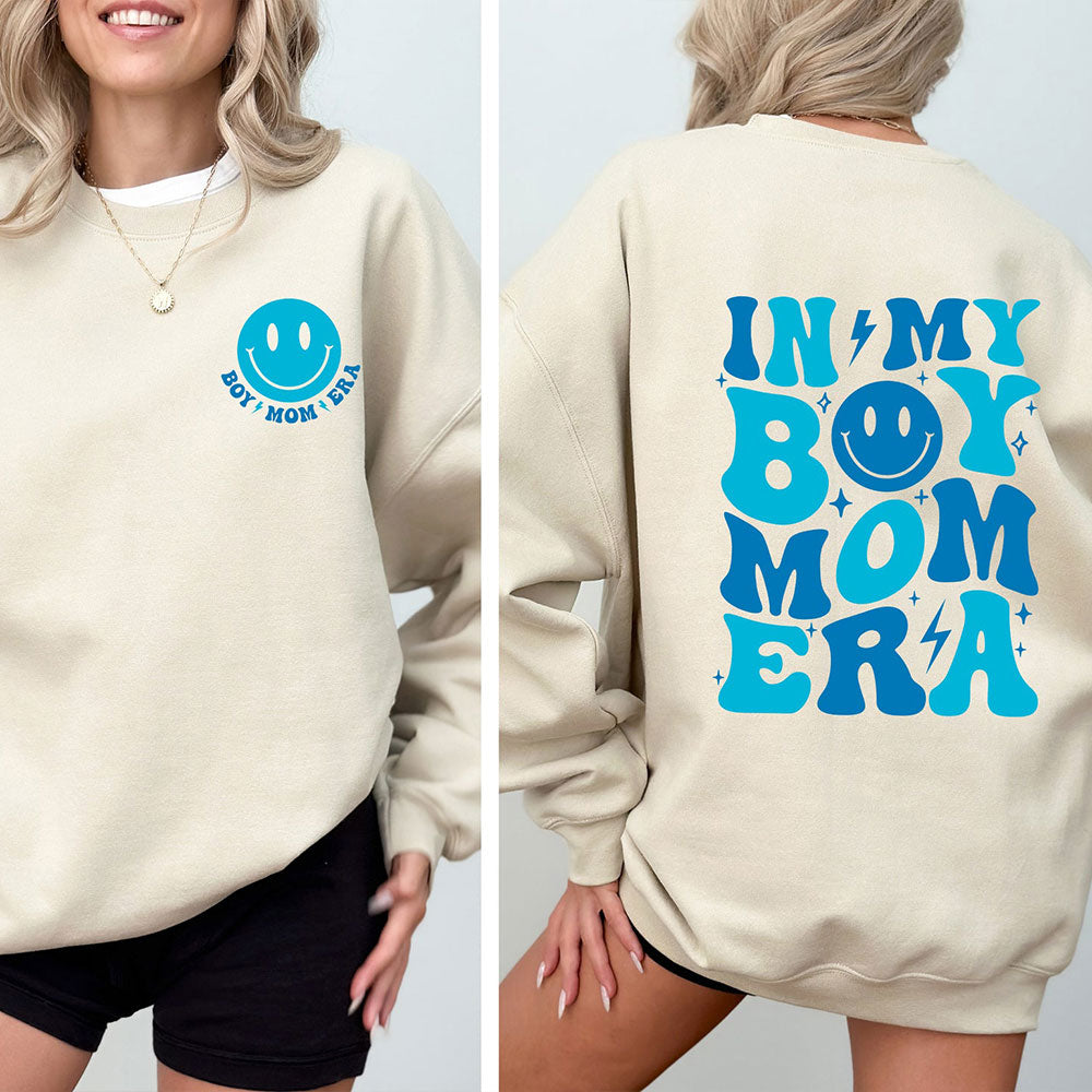 In My Boy Mom Era Personalized Mom Sweatshirt with kids names on Sleeve Gift for Mom