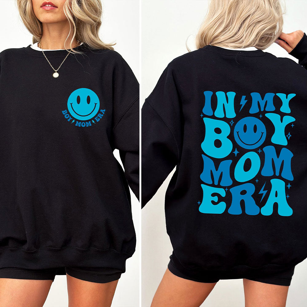 In My Boy Mom Era Personalized Mom Sweatshirt with kids names on Sleeve Gift for Mom