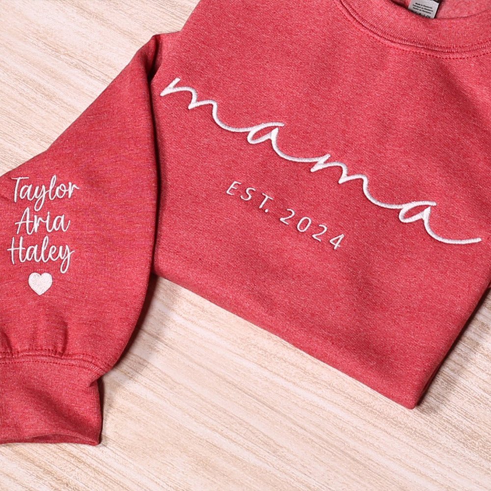 Sudadera bordada personalizada para mamá con fecha de nacimiento y nombres de niños en la manga. Regalo para mamá.