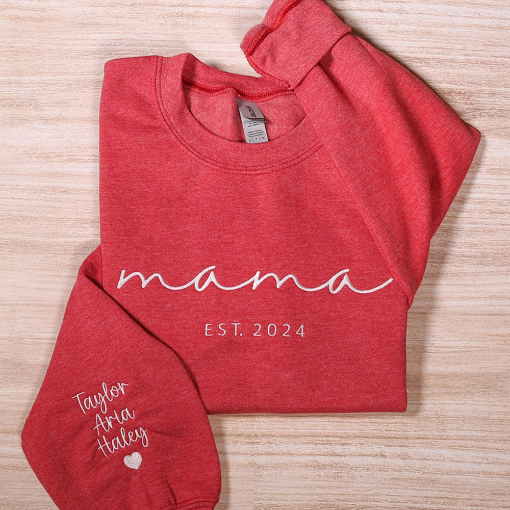 Sudadera bordada personalizada para mamá con fecha de nacimiento y nombres de niños en la manga. Regalo para mamá.