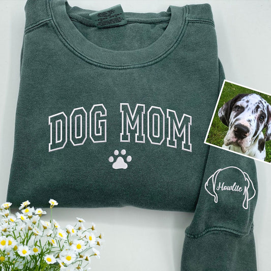 Custom Dog Mom Embroidered Sweatshirt With Dog Ears on Sleeve