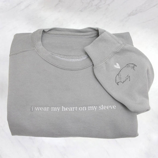 HOT SALE!! Personalized Heart On My Sleeve Embroidered Crewneck With Dog Ear Gift For Pet Lover