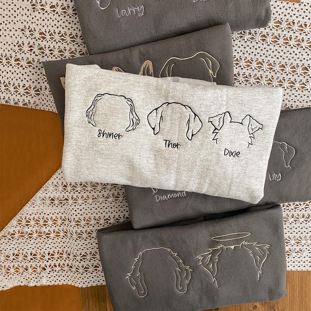 Besticktes Sweatshirt mit Haustierohren und Namen, Geschenk für Hundemama, Hundepapa, Haustierliebhaber