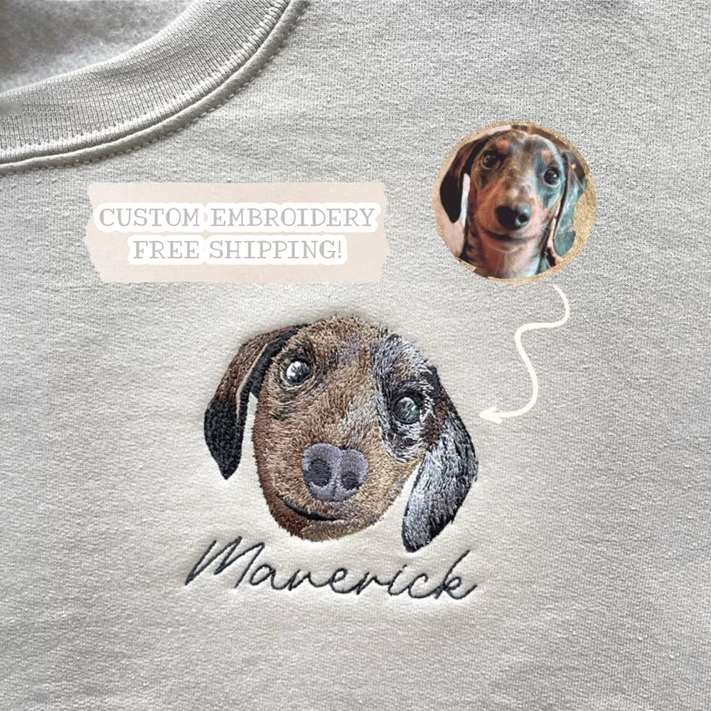 Custom Dog Sweatshirt With Embroidered Pet Face Photo And Name for Pet Memorial Gifts Unique Gifts for Dog Owners