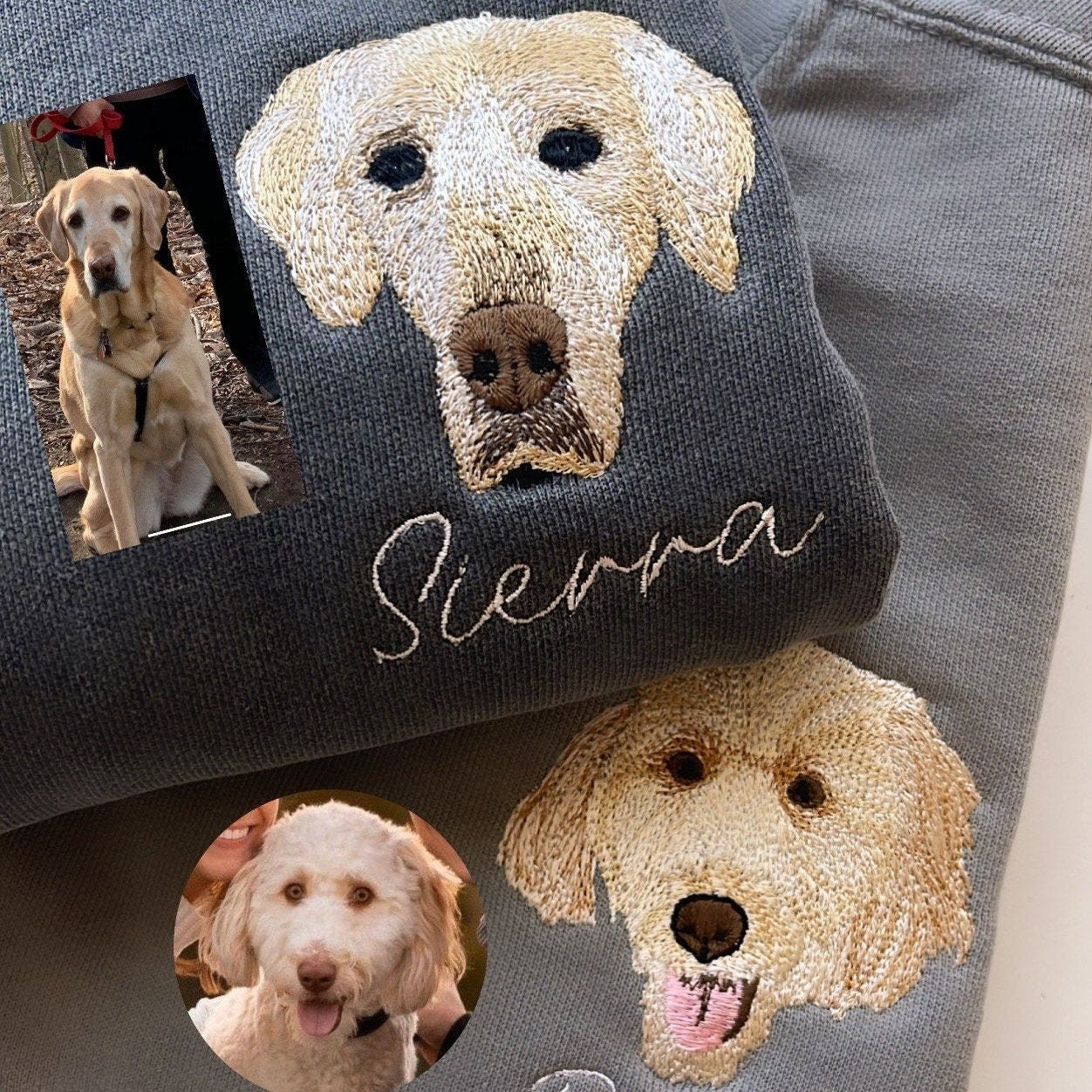 Personalisiertes Sweatshirt mit besticktem Haustiergesicht und Namen für Tierliebhaber