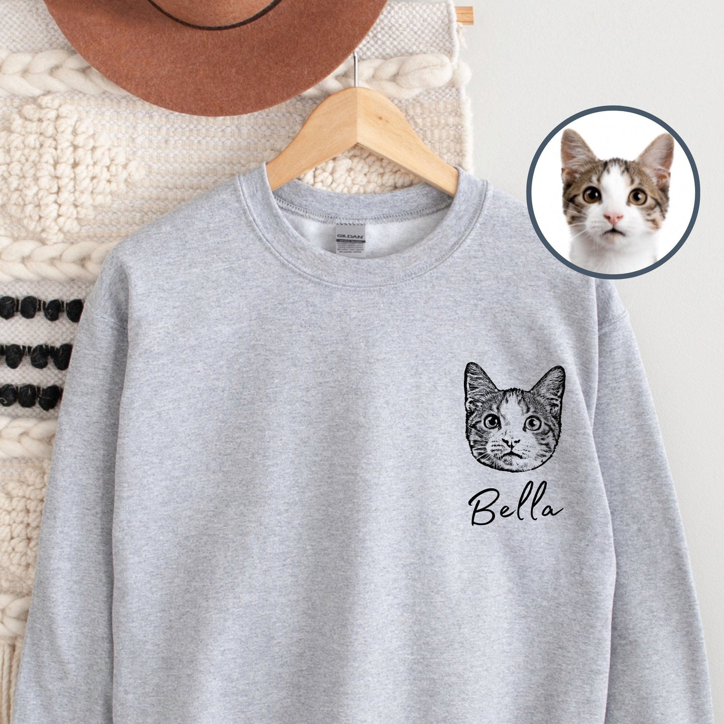 Sudadera con capucha personalizada con cara y nombre de gato, regalo para amantes de los gatos.