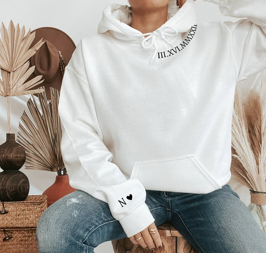 Personalisiertes besticktes römisches Ziffern-Datums-Matching-Kapuzenpullover-Sweatshirt Valentinstags-Paar-Geschenke